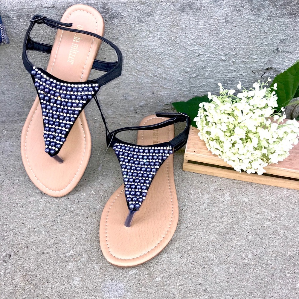 OLIVIA MILLER Faux Pearl Thong Sandals New!